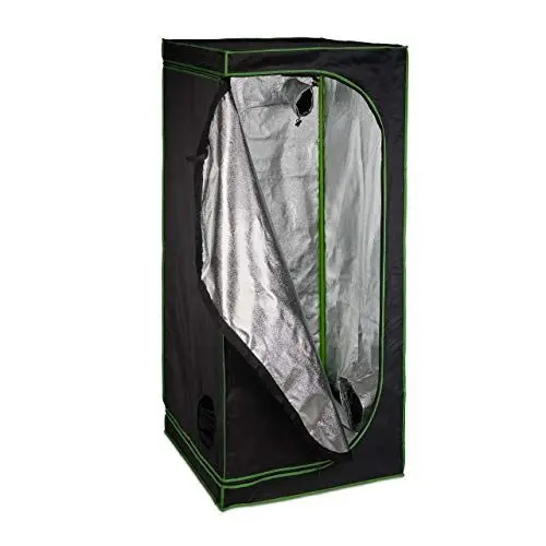 Produktbild: Relaxdays Growzelt, HxBxT: 180x80x80 cm, reflektierende Innenfolie, lichtundurchlässig, indoor Zuchtzelt, schwarz/grün