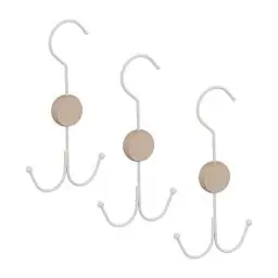 Produktbild: Relaxdays Gürtelhalter, 3er Set, 2 Haken für Gürtel, Taschen, Krawatten, Gürtel Organizer Schrank, Metall & Holz, weiß