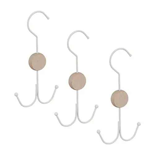 Produktbild: Relaxdays Gürtelhalter, 3er Set, 2 Haken für Gürtel, Taschen, Krawatten, Gürtel Organizer Schrank, Metall & Holz, weiß