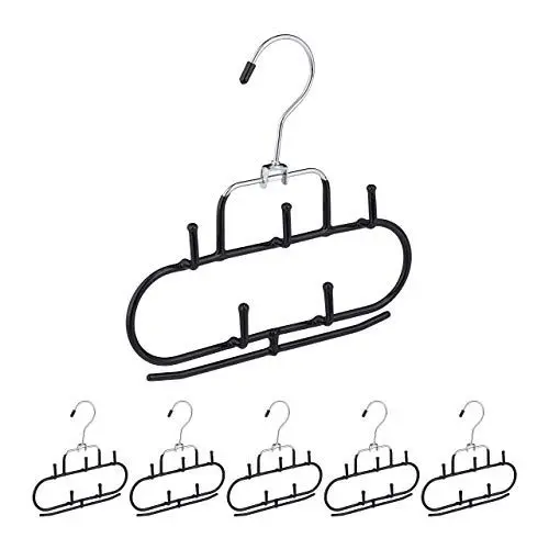 Produktbild: Relaxdays Gürtelhalter 3er Set, 5 Haken, Steg, rutschfest, Accessoires-Bügel, Krawatten, Gürtel, Tücher, Metall, schwarz