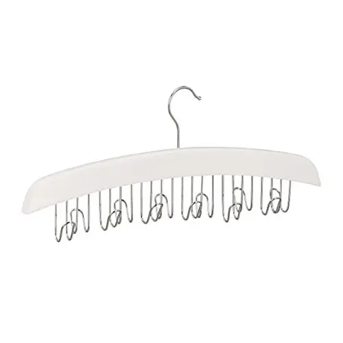 Produktbild: Relaxdays Gürtelhalter Kleiderschrank, 12 Gürtel, 360° drehbarer Haken, Lotusholz, 17,5x43x5,5 cm, weiß/Silber, 1 Stück