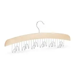 Produktbild: Relaxdays Gürtelhalter Kleiderschrank, Haken für 12 Gürtel, 360° drehbarer Haken, Lotusholz, HBT 17x43x5cm, natur/silber