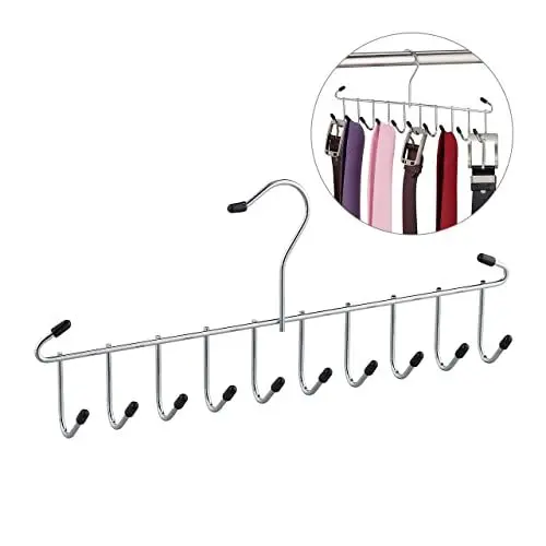 Produktbild: Relaxdays Gürtelhalter, Krawattenhalter aus Metall, platzsparend, 12 Haken, Krawatten & Gürtel, Kleiderschrank, Silber