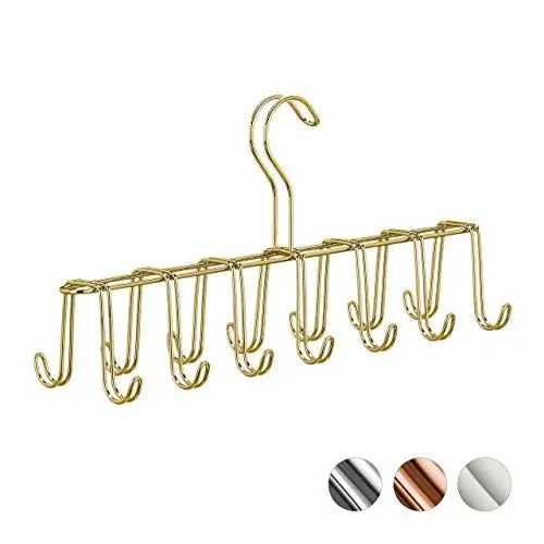Produktbild: Relaxdays Gürtelhalter, Krawattenhalter aus Metall, platzsparend, 14 Haken, Krawatten & Gürtel, für Kleiderschrank, gold, 17,00 x 36,00 x 9,50cm