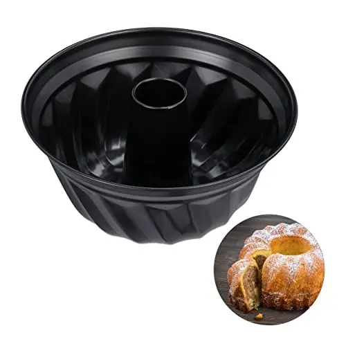Produktbild: Relaxdays Gugelhupfform, Marmor- & Rührkuchen, antihaftbeschichtet, Ø 25 cm, Carbonstahl, runde Napfkuchenform, schwarz, 1 Stück