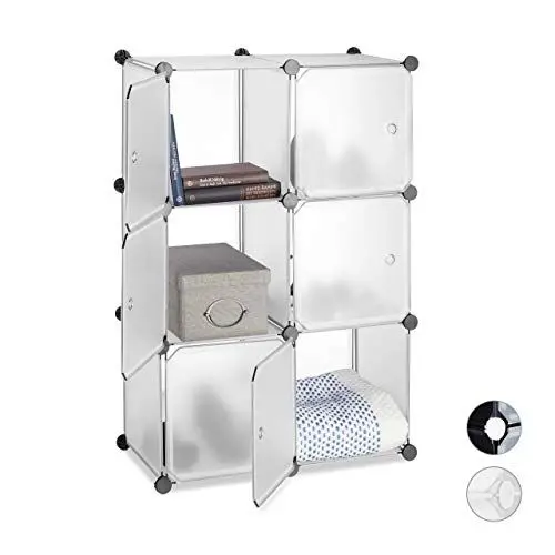 Produktbild: Relaxdays Regalsystem 6 Türen, DIY, Cubes, Grifföffnungen, Raumteiler, Badregal, Kunststoff, HBT 98x66x32cm, transparent