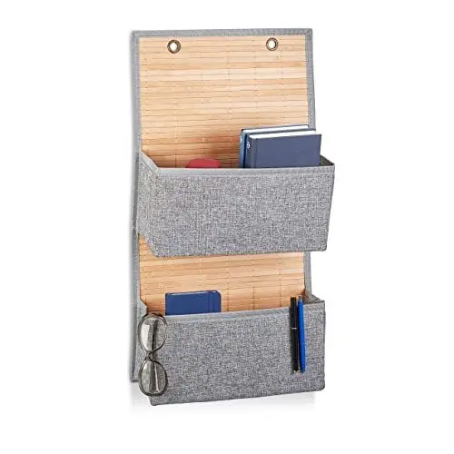 Produktbild: Relaxdays Hängeaufbewahrung Bad und Flur, 2 Fächer Türgarderobe 62 x 33 x 12 cm H x B x T, Bambus und Stoff, grau
