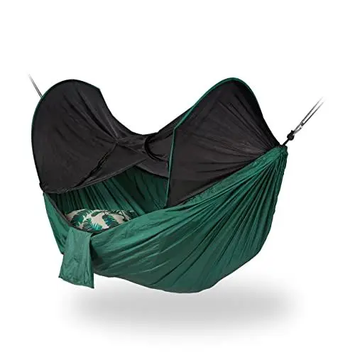 Produktbild: Relaxdays Hängematte mit Moskitonetz, kompakte Tragetasche, Outdoor, Baumzelt, HxBxT: 120 x 277 x 135 cm, grün/schwarz