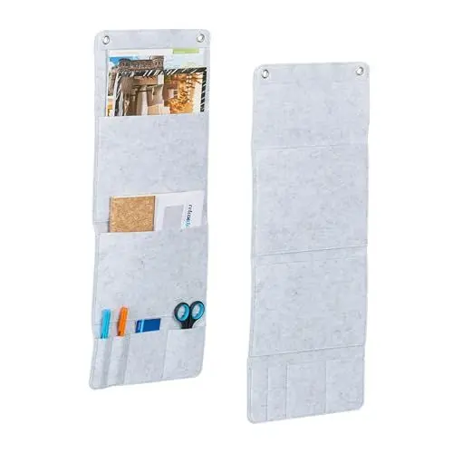 Produktbild: Relaxdays Hängeorganizer, 2er Set, 6 Fächer, Ordnung für Flur, Büro, Bad, HxB 64,5 x 25 cm, Wandorganizer, Filz, grau