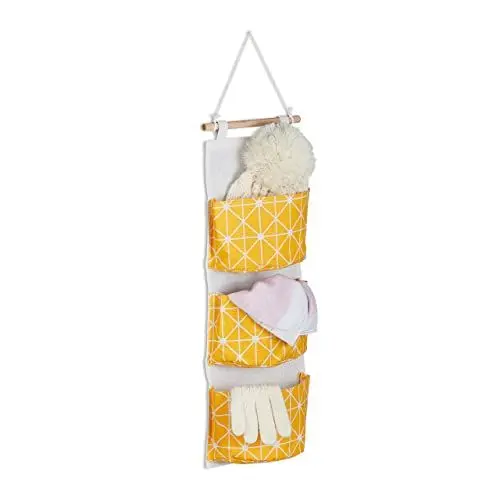 Produktbild: Relaxdays Hängeorganizer, 3 Fächer, Baumwolle, HxB: 74x20 cm, Hängetasche Bad, Flur, Büro, Hängeaufbewahrung, Creme/grau
