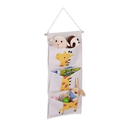 Produktbild: Relaxdays Hängeorganizer Kinder, Giraffen-Motiv, Wandorganizer Kinderzimmer, 3 Fächer, Stoff, H x B: 82 x 33,5 cm, bunt