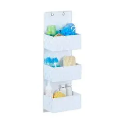 Produktbild: Relaxdays Hängeorganizer Stoff, Türorganizer mit 3 Aufbewahrungskörben, Wandorganizer Bad, PP, HBT: 75x25x15cm, weiß