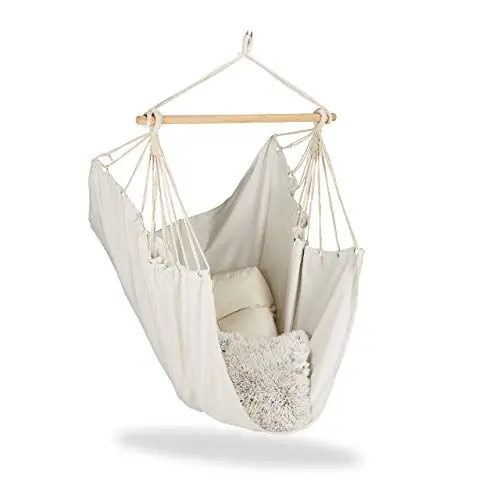 Produktbild: Relaxdays Hängesitz, XL Hängesessel aus Baumwolle, für Kinder & Erwachsene, Aufhängung, In- & Outdoor, bis 150 kg, beige