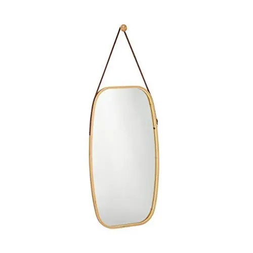 Produktbild: Relaxdays Hängespiegel, Bambusrahmen, Verstellbarer Gurt, ovaler Wandspiegel, modern, Flur, Schlaf-& Wohnzimmer, Natur, Glas, 76,5 x 43,5 x 1,5 cm, Hängespiegel mit Bambusrahmen