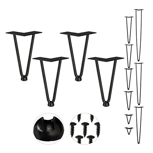 Produktbild: Relaxdays Hairpin Legs, 4er Set, 2 Streben, Metall, Haarnadel Tischbein für Hocker, Tisch & Schrank, 20 cm hoch, schwarz