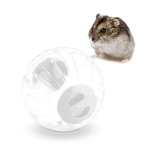Produktbild: Relaxdays Hamsterball, Ø 18,5 cm, Laufkugel für Hamster & Mäuse, Kunststoff, Nagerspielzeug zum Laufen, transparent/weiß