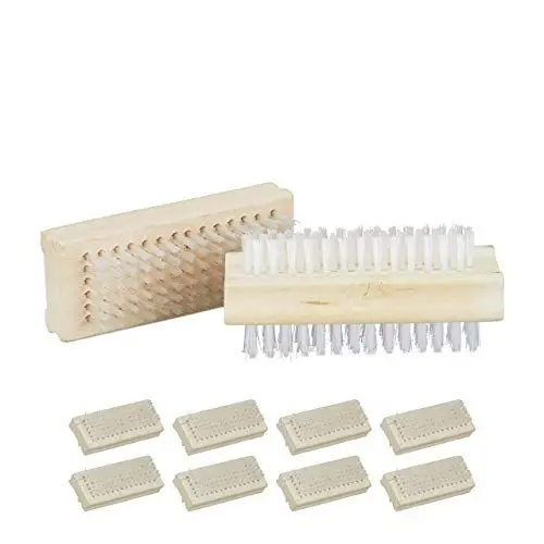 Produktbild: Relaxdays Handbürste Holz, 10er Set, doppelseitige Nagelbürste mit harten Borsten, Bad, HxBxT: 4 x 9 x 3,5 cm, natur