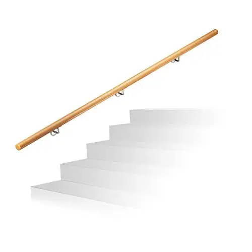 Produktbild: Relaxdays Handlauf Holz, Buche, 2000 mm/200 cm/2 m, Wandhalterung, mit Dübeln, rustikal 42 mm Durchmesser, natürlich