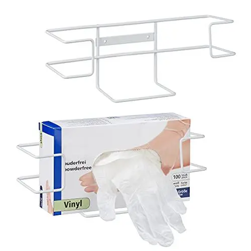 Produktbild: Relaxdays Handschuhspender, 2er Set, Handschuh Halter, für Einweg Handschuhboxen, HBT 10 x 27,5 x 8,5 cm, Eisen, weiß, 100%