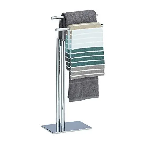 Produktbild: Relaxdays Handtuchhalter stehend PAGNONI, Handtuchständer 2-armig, HBT 78 x 46 x 20 cm, Standhandtuchhalter Chrom, silber