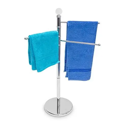 Produktbild: Relaxdays Handtuchständer mit 3 beweglichen Handtuchstangen für Badetücher und andere Textilien Handtuchhalter in Edelstahl-Optik mit schwenkbaren Stangen auch als kleiner Kleiderständer, silber