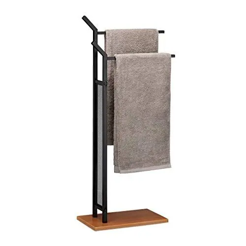 Produktbild: Relaxdays Handtuchständer, schwarz, 2 Stangen, Handtuchhalter stehend, Badetuchhalter ohne Bohren, HBT 88 x 40 x 20 cm
