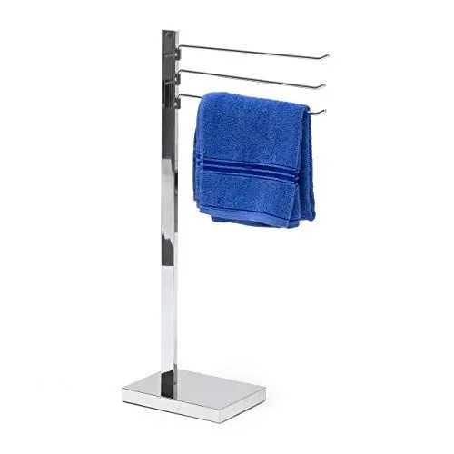 Produktbild: Relaxdays Handtuchständer verchromt, Handtuchhalter freistehend mit 3 Armen frei drehbare Handtuchstangen Badetuchhalter aus verchromtem Stahl mit Bodenplatte aus Kunststoff, silber