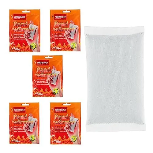 Produktbild: Relaxdays Handwärmer, 5 Paar, luftaktiviert, 10 Stunden Wärme, Handschuh- & Taschenwärmer Einweg, Wärmepads Hände, weiß