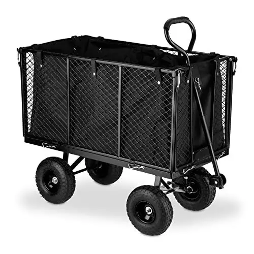 Produktbild: Relaxdays Handwagen, großer Bollerwagen, klappbare Seitenteile, herausnehmbare Plane, mit Griffen, bis 500 kg, schwarz