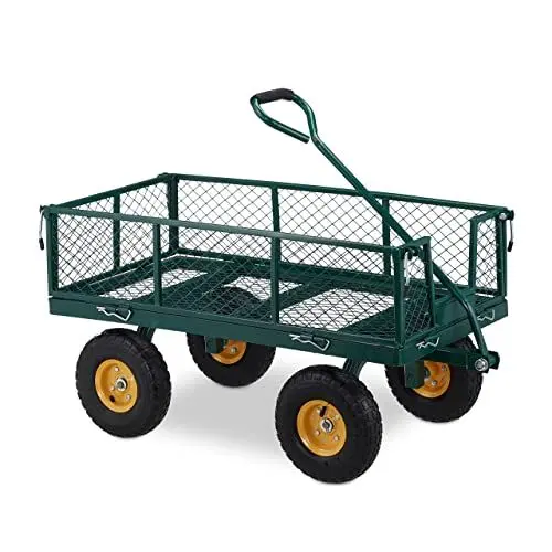 Produktbild: Relaxdays Handwagen, praktischer Bollerwagen für den Garten, mit Luftbereifung, klappbare Seitenteile, bis 250 kg, grün