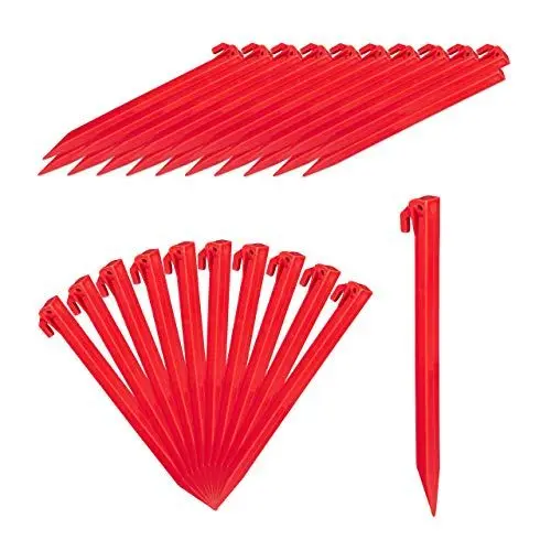 Produktbild: Relaxdays Heringe, 32er Set, leichte Zeltheringe, weiche & sandige Böden, 31 cm lang, Kunststoff, Bodenanker, rot, 31 x 3.5 x 2 cm