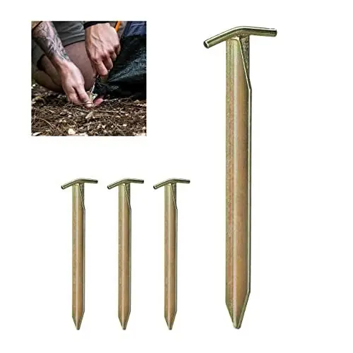 Produktbild: Relaxdays Heringe, 4er Set, T-Profil, verzinkter Stahl, 30 cm lang, schlagfest, Zeltheringe für Vorzelt, Pavillon, gold