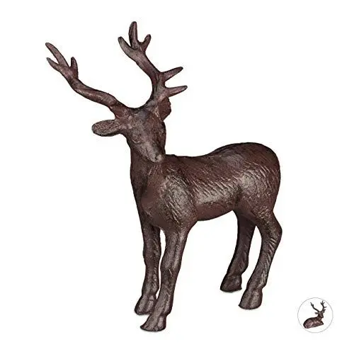 Produktbild: Relaxdays Hirsch Figur, stehender Deko Hirsch, antik & rustikal, wetterfest, Garten, Balkon, Gusseisen, Reh Figur, braun