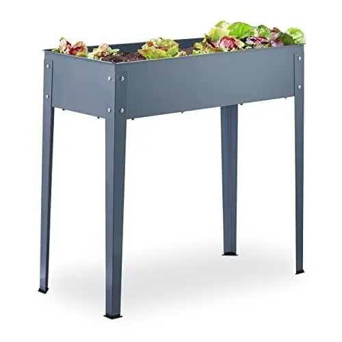 Produktbild: Relaxdays Hochbeet Metall, schmales Kräuterbeet, für Garten, Balkon & Terrasse, Gemüsebeet, HBT: 80 x 86 x 40,5 cm, grau