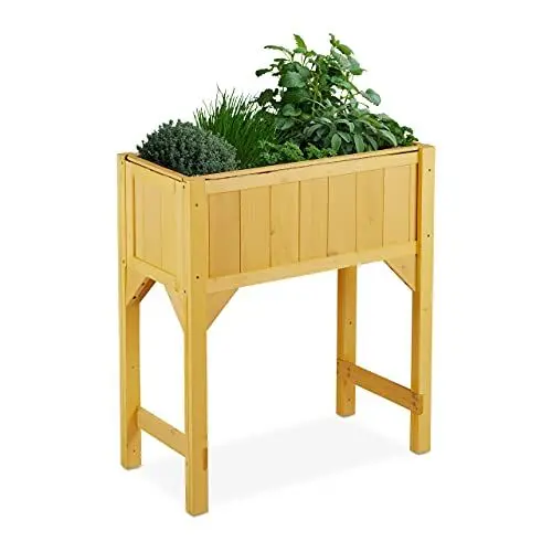 Produktbild: Relaxdays Hochbeet auf Stelzen, Pflanzbeet aus Holz, HBT: 90 x 80 x 40 cm, Garten, Balkon & Terrasse, mit Folie, Natur