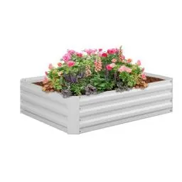 Produktbild: Relaxdays Hochbeet, verzinktes Metall, für Blumen, Pflanzen & Gemüse, HxBxT: 30x120x90 cm, eckiges Pflanzenbeet, weiß