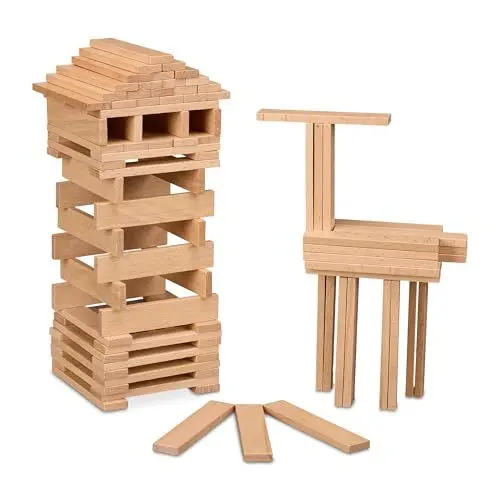Produktbild: Relaxdays Holzbausteine, 100er Set, HxBxT: 12 x 2,5 x 0,7 cm, Holz, zum Bauen & Basteln, Bausteine ab 3 Jahren, Natur