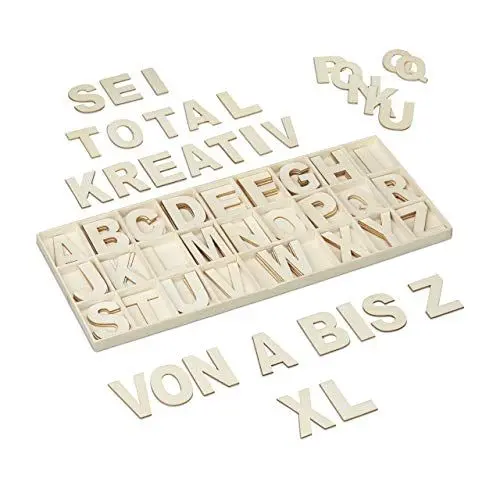 Produktbild: Relaxdays Holzbuchstaben Set, 104 TLG, Großbuchstaben A-Z, 5,5 cm hoch, XL Buchstaben zum Basteln, Deko Alphabet, Natur