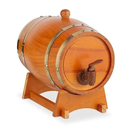 Produktbild: Relaxdays Holzfass klein, 2,2 l, Whiskyfass mit Bock & Zapfhahn, für Wein & Spirituosen, Deko Schnapsfass, hellbraun