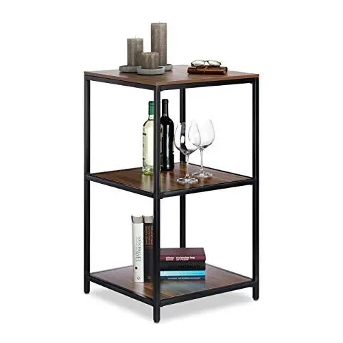Produktbild: Relaxdays Quadratisches Standregal, 3 Ablagen, Metall-Rahmen, modernes Allzweckregal, HxBxT: 90 x 50 x 50 cm, Holzoptik