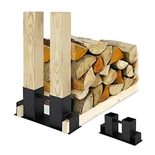 Produktbild: Relaxdays Holzstapelhilfe 2er Set, DIY Holzunterstand für Kanthölzer, Holzaufbewahrung, beschichteter Stahl, schwarz, 16 x 34 x 10 cm
