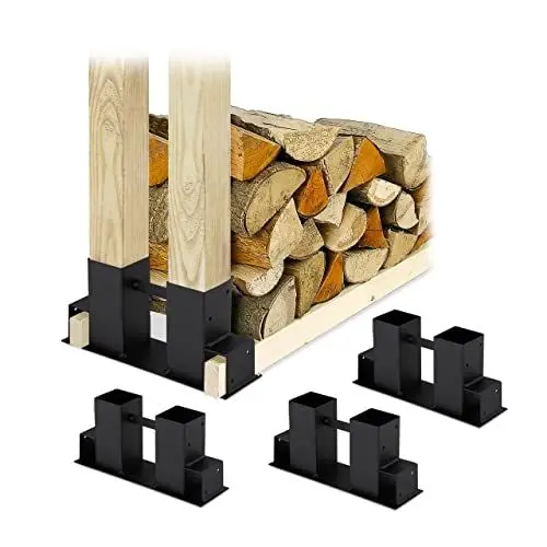 Produktbild: Relaxdays Holzstapelhilfe 4er Set, für Feuerholz, Kaminholzregal selber bauen, Brennholzstapelhalter, Metall, schwarz, 16 x 34 x 10 cm