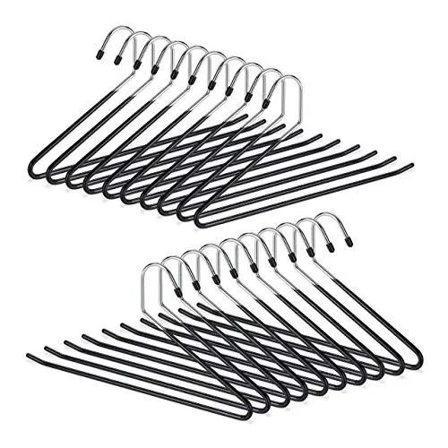 Produktbild: Relaxdays Hosenbügel 20er Set, rutschfest, Kleiderbügel für Hosen, gummiert aus Metall, platzsparend, Set, 35 cm, schwarz
