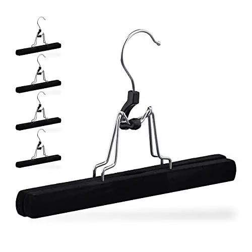 Produktbild: Relaxdays Hosenbügel 5er Set, Holz, schonender, Rutschfester Samtbezug, Rockbügel, Hosenspanner, B: 25 cm, schwarz