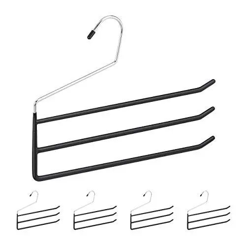 Produktbild: Relaxdays Hosenbügel mehrfach, 5er Set Mehrfachbügel, Metall, 3 Hosenstangen, offen, rutschfest, Hosen & Röcke, schwarz