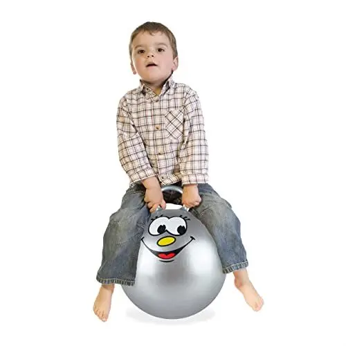 Produktbild: Relaxdays Hüpfball für Kinder, mit Gesicht, Hopseball mit Griff, Ø 45 cm, drinnen & draußen, Sprungball bis 150 kg, grau