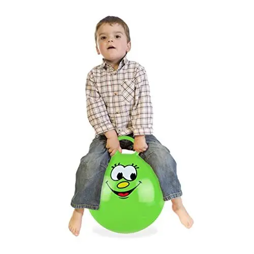 Produktbild: Relaxdays Hüpfball für Kinder, mit Gesicht, Hopseball mit Griff, Ø 45 cm, drinnen & draußen, Sprungball bis 150 kg, grün