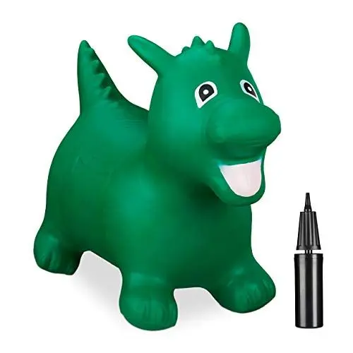 Produktbild: Relaxdays Hüpftier Drache, inklusive Luftpumpe, Sprungtier bis 80 kg, Hopser BPA frei, für Kinder, Hüpfspielzeug, grün