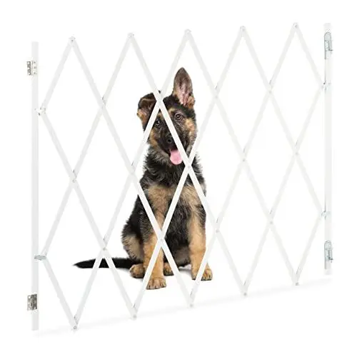 Produktbild: Relaxdays Hundeabsperrgitter, ausziehbar bis 130 cm, 87,5-100 cm hoch, Bambus, Hunde Schutzgitter für Treppe & Tür, weiß