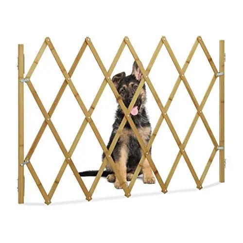 Produktbild: Relaxdays Hundeabsperrgitter, Schutzgitter für Tür & Treppe, Scherengitter ausziehbar bis 116,5 cm, 82,5 cm hoch, Natur